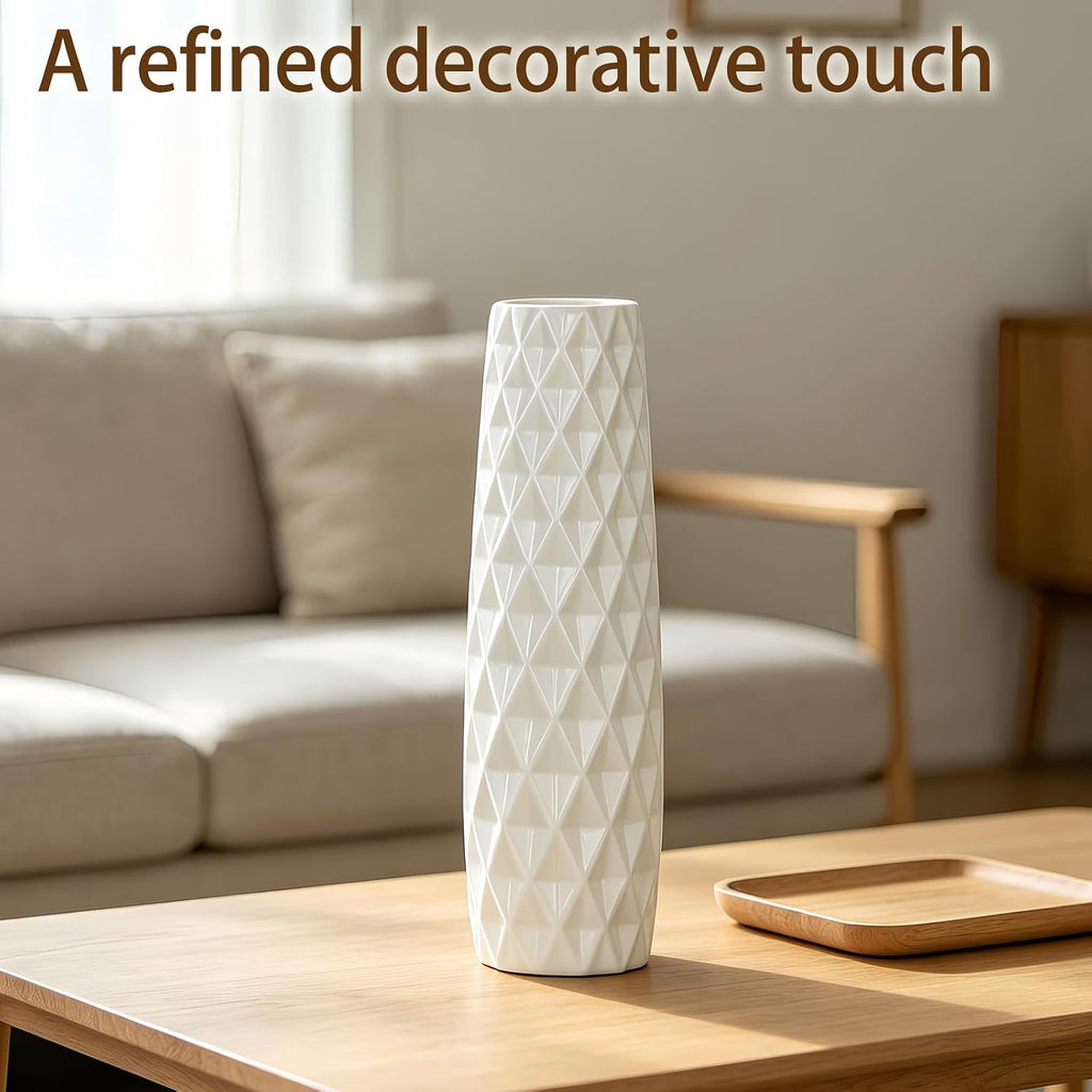 12 Inch White Vase Ceramic Flower Vase, Tall Vases for Pampas Grass, Home Decor, Modern Textured Vases for Living Room Decorations,Table Centerpieces,Shelf,Farmhouse Small Ceramic Vase