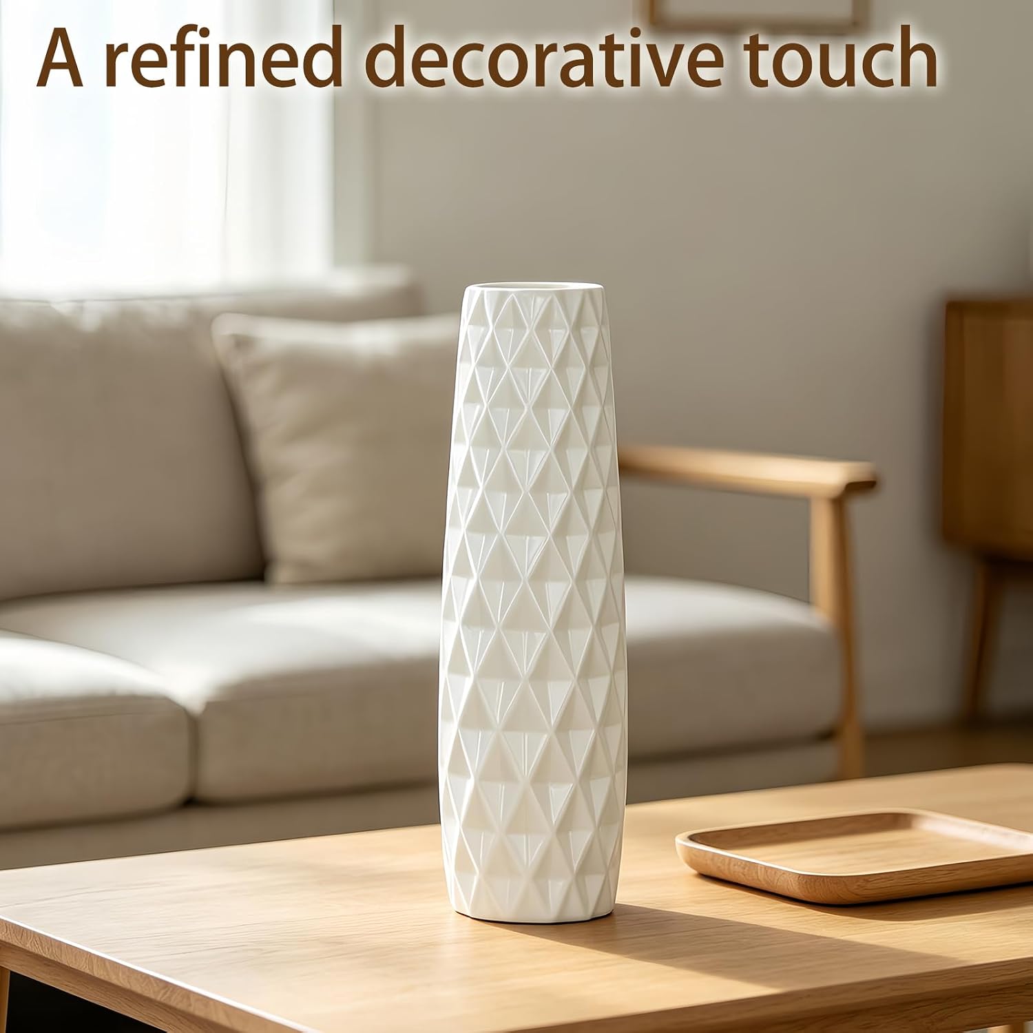 12 Inch White Vase Ceramic Flower Vase, Tall Vases for Pampas Grass, Home Decor, Modern Textured Vases for Living Room Decorations,Table Centerpieces,Shelf,Farmhouse Small Ceramic Vase