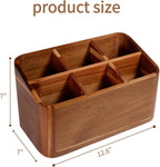 Wooden Kitchen Utensil Holder Organizer for Counter or Countertop, Large Wooden Utensil Holder for Storage Cooking and Silverware with 6 Compartment, Acacia Rustic Wood Container Extra Large