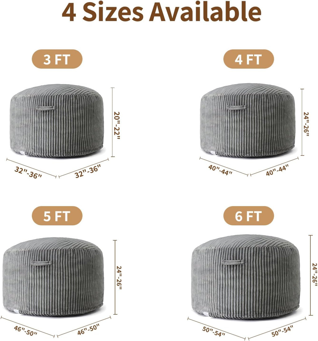 3FT Bean Bag Chairs for Adults, Medium Memory Foam Beanbags with Machine-Washable Wide Stripe Plush Cover Bean Bag Chair for Living Room Bedroom Dorm Office-Ash Grey