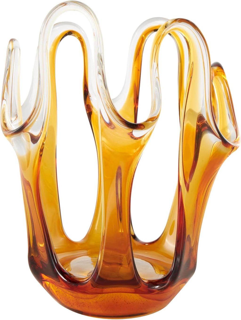 Deco 79 Glass Abstract Decorative Vase Ombre Centerpiece Vase with Wavy Oval Cutouts, Flower Vase for Home Decoration 7" x 7" x 10", Orange