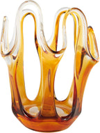 Deco 79 Glass Abstract Decorative Vase Ombre Centerpiece Vase with Wavy Oval Cutouts, Flower Vase for Home Decoration 7" x 7" x 10", Orange