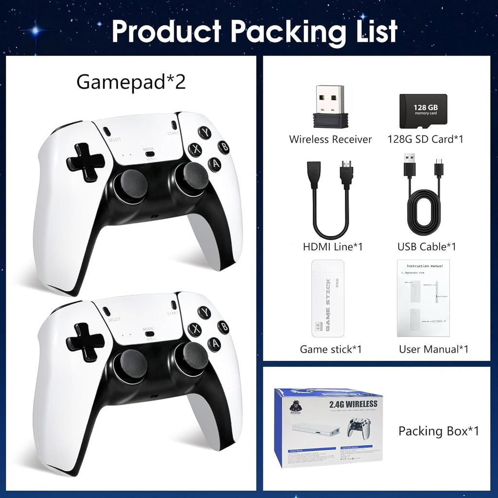 2026 New Wireless Retro Game Console, 23 Emulators and 40000+Games, Plug and Play 4K HDMI TV Game Stick, with Dual 2.4G Wireless Controllers (80G)
