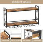 Wall Mounted Wine Rack with LED Light, 31.5" Bar Liquor Shelves with Glass Holder, Metal Hanging Bar Shelves Wine Storage Rack Display for Kitchen Home Bar Dining Room Living Room