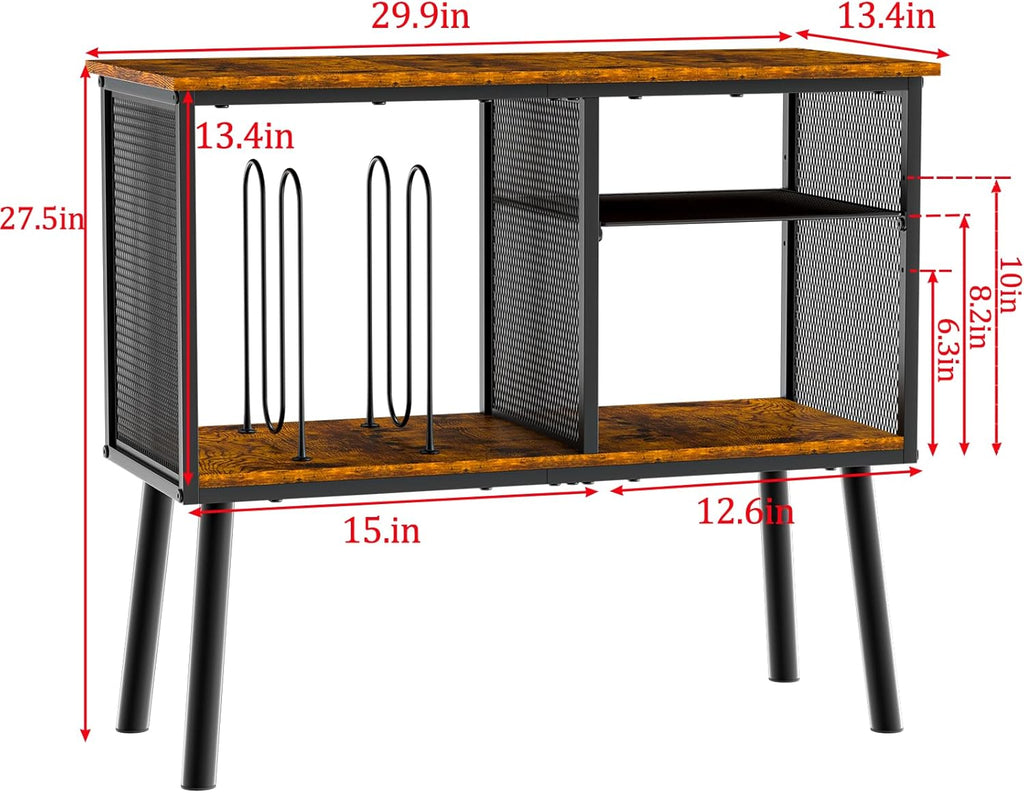 Record Player Stand with Adjustable Divider Vinyl Storage Holder Up to 200 Albums Mid-Century Large Record Player Table Vinyl Holder Turntable Stand End Table for Bedroom & Living Room, Patent Pending