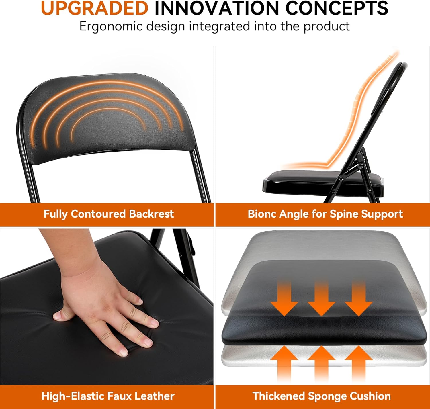 1 Pack Folding Chairs with Cushion Padded - Metal Chairs w/Comfortable Seats and Durable Steel Frame Foldable Chair for Indoor Outdoor Wedding, Party, Backyard & Office Events (Black, 1 Pack)