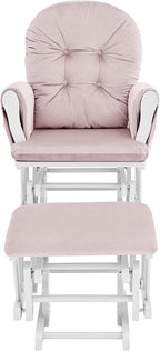 Glider and Ottoman White Wood and Pink Fabric