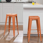 Furniwell 30 Inches Metal Bar Stools High Backless Tolix Indoor-Outdoor Stackable Barstool with Square Counter Seat Set of 4 (Orange)