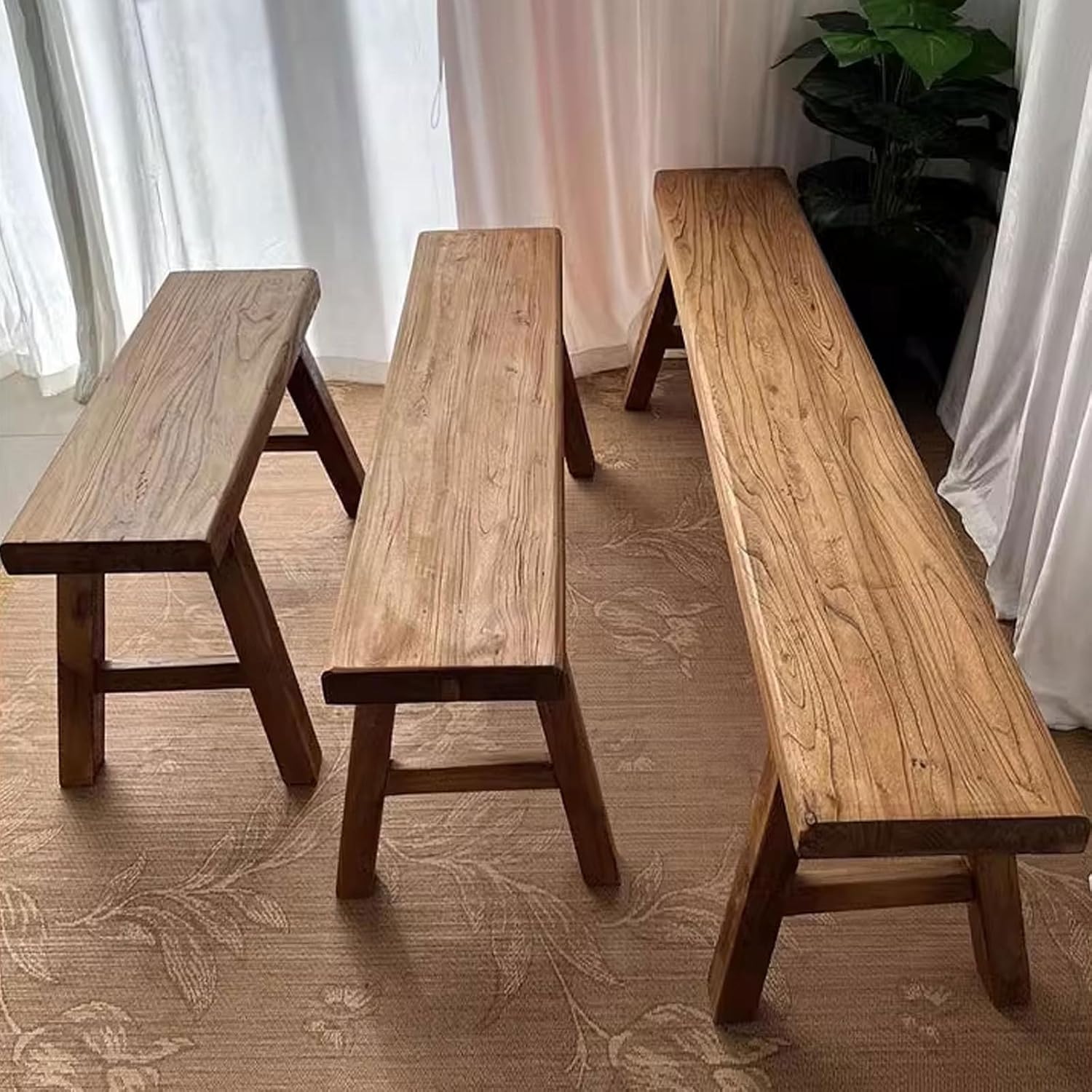 Narrow Bench For Entryway Slim Farmhouse Indoor Wood Rustic Noodle Bench Vintage Dining Table Skinny Hallway Shoe Benchs End Of Bed 19.6/39.3/62.9/70.8 Inch Length For Bedroom & Living Room Kitchen(31