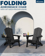 FOOWIN Folding Adirondack Chair Set of 4, HDPE Adirondack Chairs with Cup Holder, Weather Resistant Plastic Fire Pit Chairs for Outdoor, Patio, Lawn, Garden, Backyard, Deck, Black