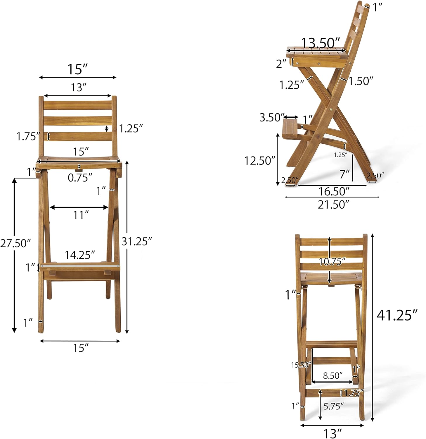 Christopher Knight Home Atlantic Outdoor Foldable Wood Barstool, 31", Natural Wood