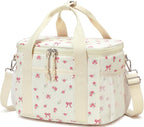BTOOP Insulated Lunch Box for Women, Cute Leakproof Lunch Tote, Large Capacity Aesthetic Lunch Bag Girls with Shoulder Strap for Work, School, Picnic Pink Bow Floral