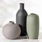 Ceramic Modern Vase Set of 3, Neutral Small Decorative Pottery Vases | Rustic Farmhouse Decor for Pampas Grass, Dried or Fresh Flowers, Perfect Vase Decor for Shelves&Small Spaces, Morandi Color