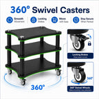 AV Media Stand with LED Lights, Audio Rack with USB Powered RGB Light Strip, Rolling Stereo Cabinet with Lockable Caster Wheels, 88 lbs Per Shelf, Printer/TV Stand for Small Spaces (black, 3-Tier)