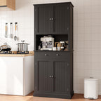 Apicizon 71’’ Tall Kitchen Pantry Storage Cabinet, Modern Kitchen Hutch Bar Cabinet with Microwave Stand & 3 Adjustable Shelves, Cupboard with Deep Drawer, Wood Buffet Sideboard for Dining Room, Black