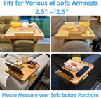 Couch Arm Tray, Bamboo Couch Armrest Table with Cup Holder & 360° Phone Holder, Foldable Snack Tray for Eating, Drinks, Snacks, Remote, Food - Fits Most Sofa Arms.