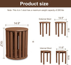 Solid Wood Stackable Stools Set of 4, 100% Wooden Stool No Installation Required Walnut Side Table Multifunctional Space Saving 18 Inch Round Stool Modular Interlocking Coffe Table for Living Room