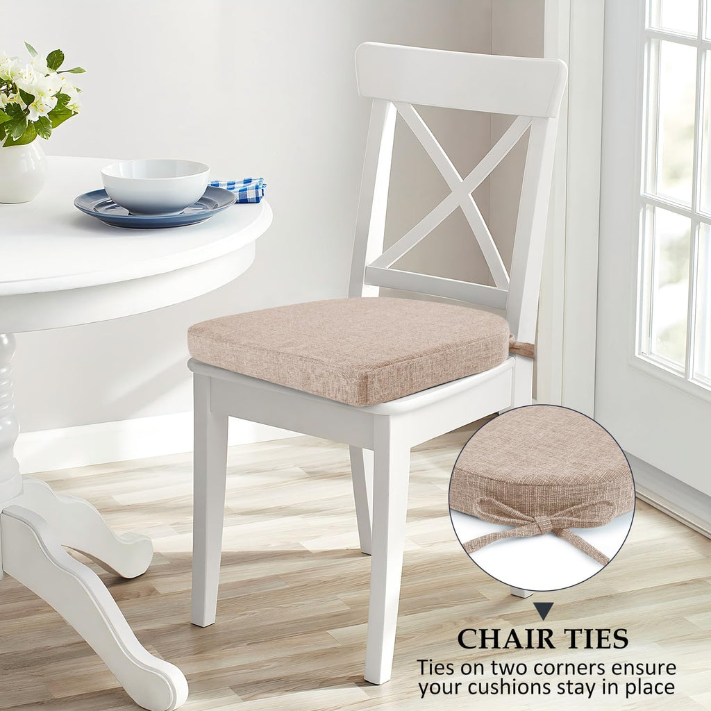 Wellsin Chair Cushions for Dining Chairs 6 Pack - Kitchen Chair Cushions with Ties and Non-Slip Backing - Dining Chair Pads 16"X16"X2", Oatmeal Beige