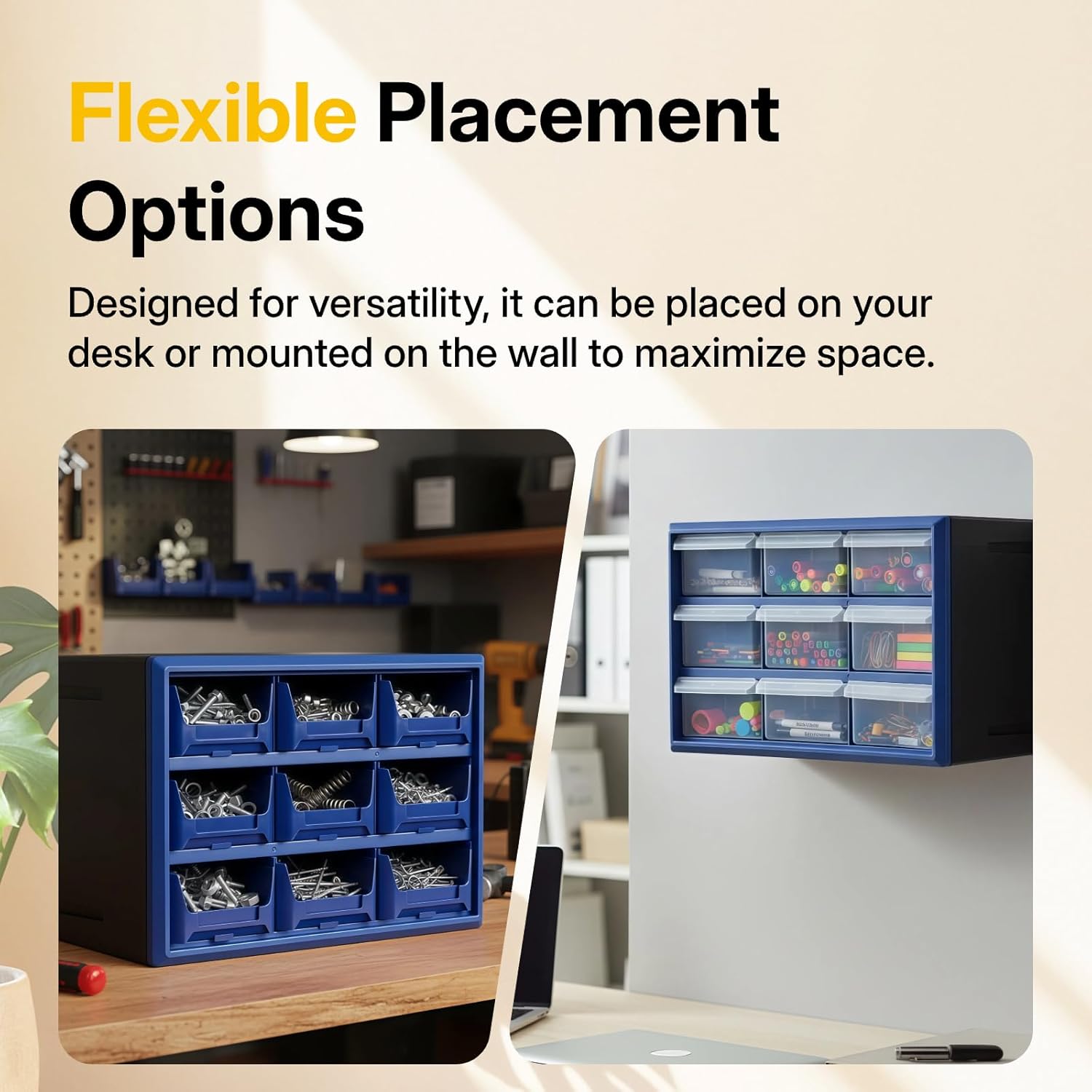 Northsky 9-Drawer Plastic Storage Drawers, Small Parts Organizer, Stackable Teacher Toolbox for Hardware, Screws, Nuts & Bolts, Stickers, Beads, Building Bricks, Garage Storage，14.17 × 7.09 × 9.45