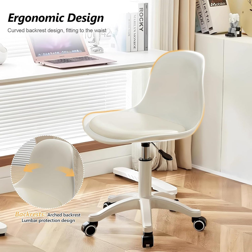JPBSTO Small Desk Chair Cute, Swivel Armless Task Chair with Soft Padded Cushion, Height Adjustable Home Office Desk Chair with Back for Study Room, Vanity, Office Work, Bedroom