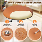 Rolling Stool Chair with Wheels, Office Drafting Chair with Back Support, Height Adjustable Standing Desk Stool with PU Leather Cushion for Home Office Kitchen Vanity Spa Garage Tattoo Dentist, Camel