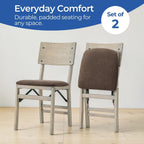 Stakmore Comfort Curve Wood Folding Chairs Set of 2, Padded Upholstered Seat, Solid Hardwood Dining & Card Table Chairs, Space Saving, No Assembly, Driftwood Frame with Bravado Aztec Fabric