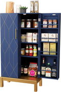 HOLTICO 45'' Kitchen Pantry Cabinet,Storage Cabinet with Doors and Adjustable Shelves,Food Pantry for Kitchen, Dining Room,Living Room and Garage,Gold Lines and Legs, Blue