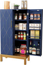 HOLTICO 45'' Kitchen Pantry Cabinet,Storage Cabinet with Doors and Adjustable Shelves,Food Pantry for Kitchen, Dining Room,Living Room and Garage,Gold Lines and Legs, Blue
