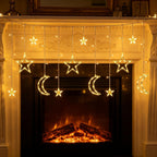 Moon Star Curtain String Lights, 11.5ft 120LED Moon Fairy Lights with USB & Battery Operated(Not Include) 8 Lighting Modes IP65 Waterproof Starry Night Lights for Christmas Ramadan Wedding Birthday