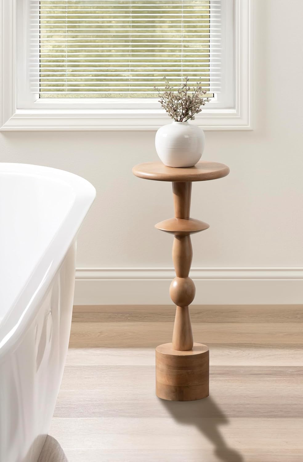 Kate and Laurel Avenal Modern Round Mango Wood Drink Table, 9 x 9 x 22, Natural Wood, Mid-Century Mini Pedestal Table with Totem-Inspired Design for Indoor Plant Stand or Small Bedroom Nightstand