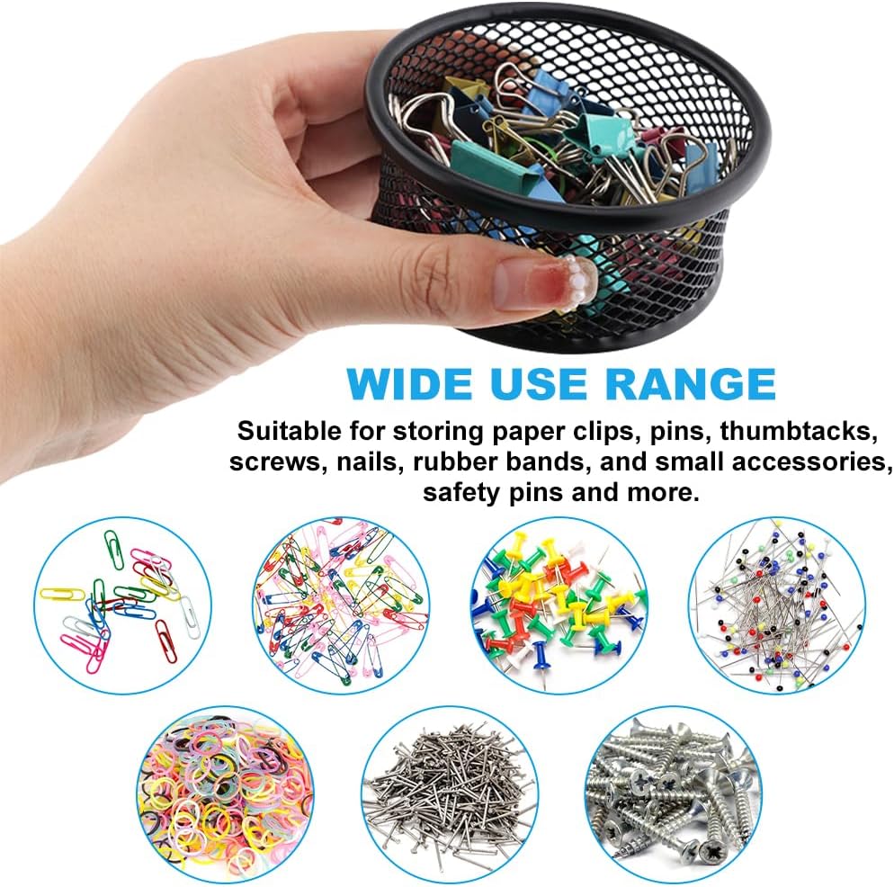 LOQJSS 2PCS Mesh Paper Clip Holder, Stackable PaperClip Organizer for Desk, Mesh Paperclip Dispenser Organizer with Non-Slip EVA Pad,Paperclip Holder for Office Binder Box