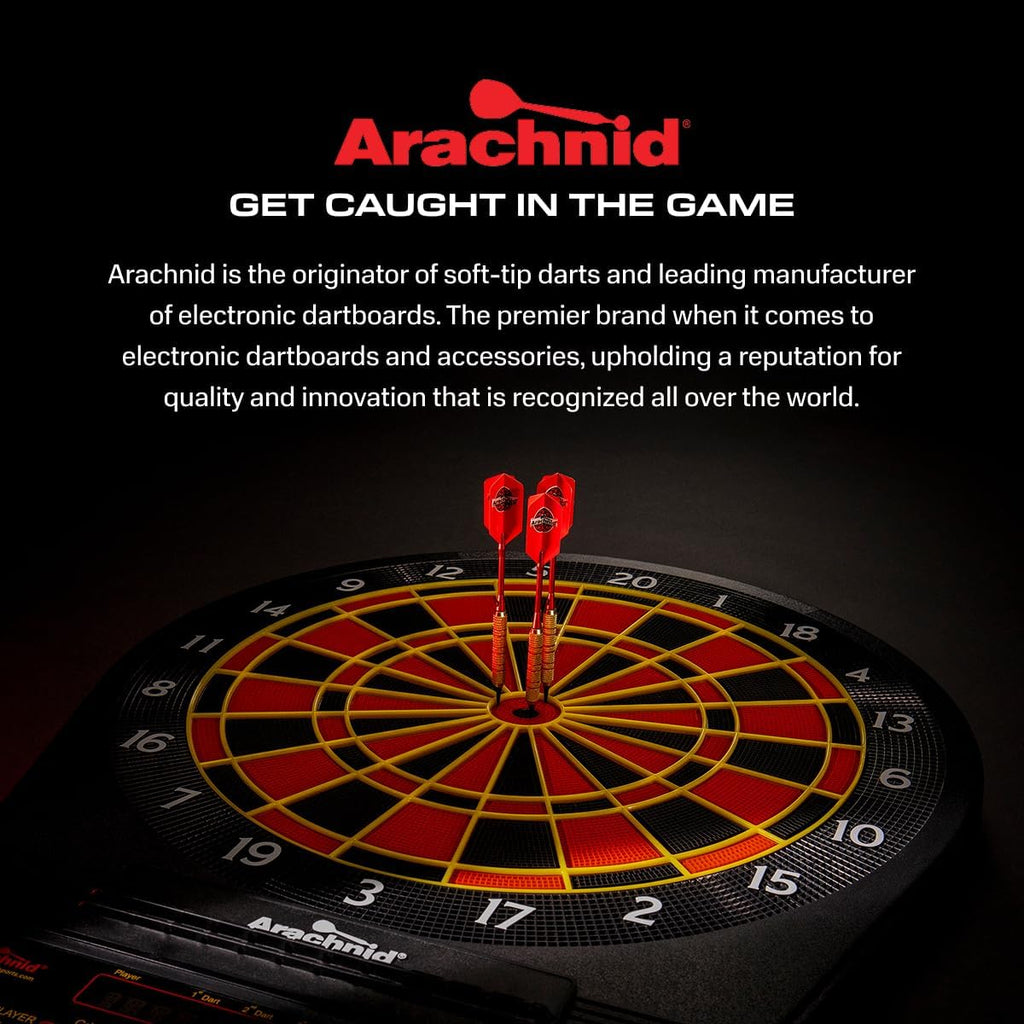Arachnid Rustic Wood Cabinet: Freestanding LED Unit with E650 Electronic Board. Features 33 Games, 303 Variations, and 8-Player Scoring. Includes 6 Darts and Accessories for a Complete Setup.
