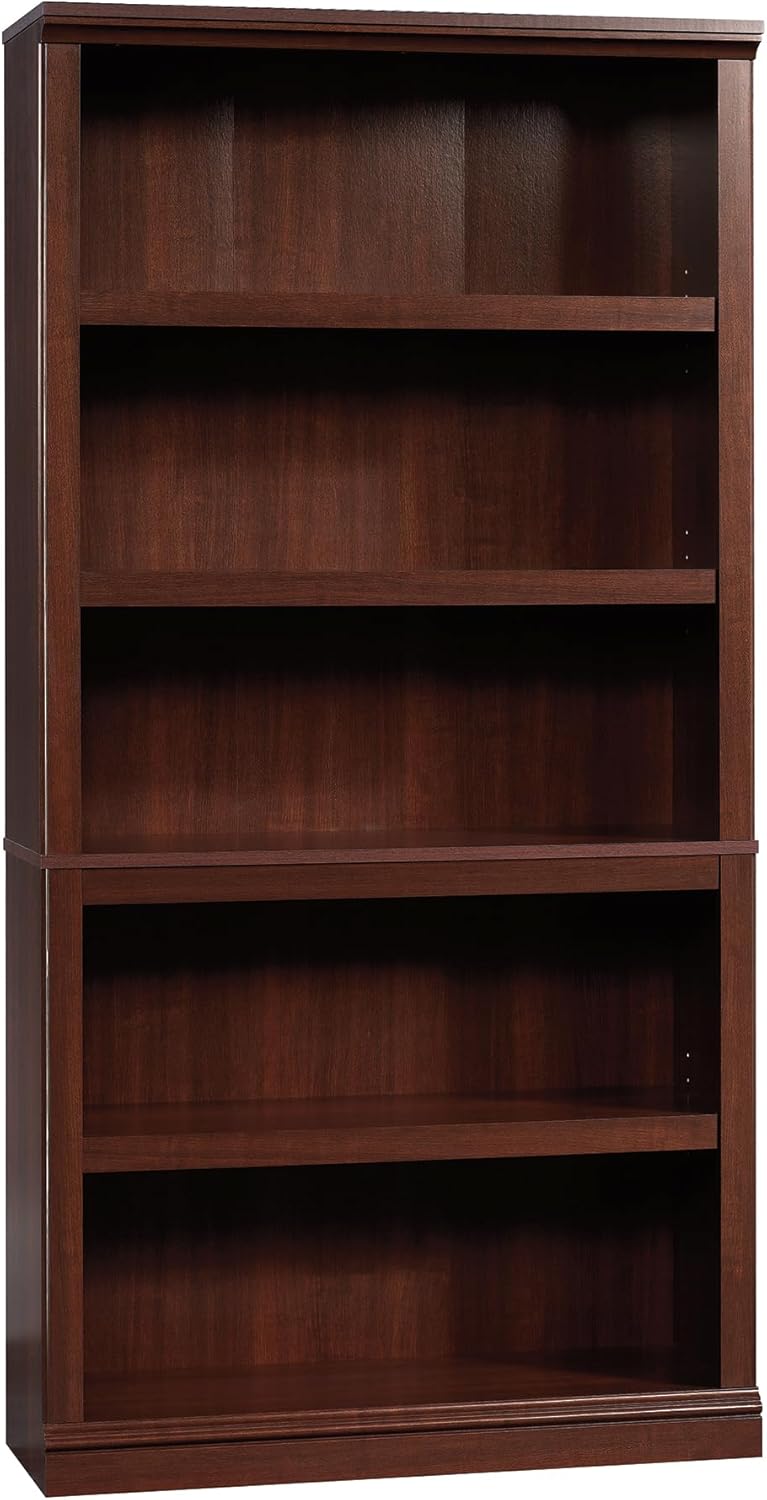 5-Shelf Bookcase with Storage, Classic Cherry Finish Wood Bookshelf for Living Room, Office, or Bedroom