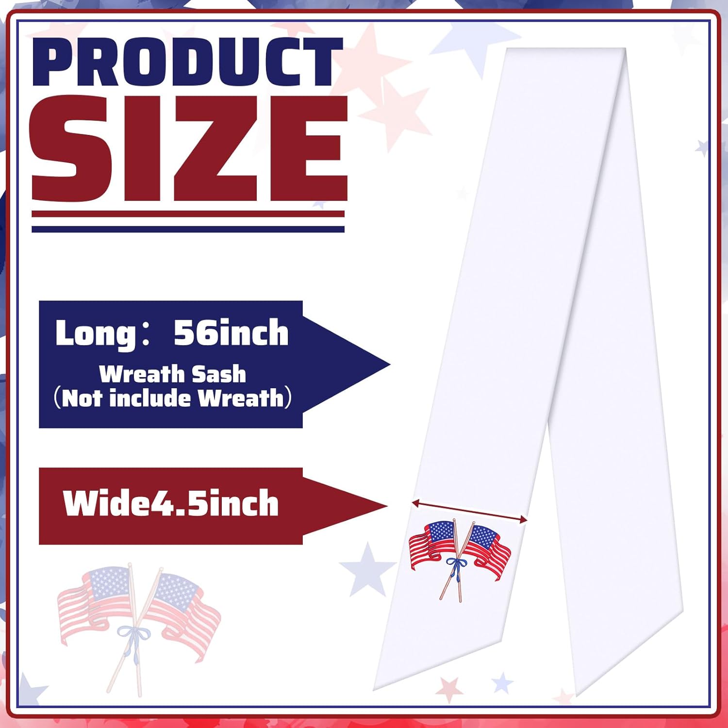 250th Anniversary Wreath Sash for Front Door 4.5'' x 56'' 4th of July Wreath Sash with USA Flags Red White and Blue Patriotic Decor for Independence Memorial Day Porch Yard Door Home Decor