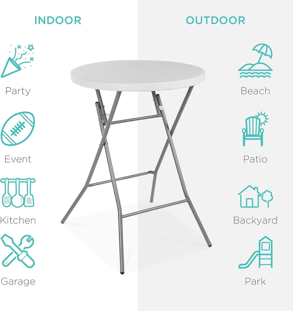 Best Choice Products 32in Bar Height Folding Table, Round Indoor Outdoor Accessory for Patio, Backyard, Dining Room, Events w/Thick Table Top, Metal Frame, Locking Legs, 330lb Weight Capacity - White | Bar Height