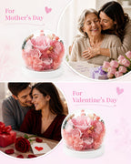 Forever Preserved Flowers Decoration in Clear Glass Dome, Long Lasting Flowers Gift for Her, Romantic Gift for Mother’s Day Valentine’s Day (Pink)