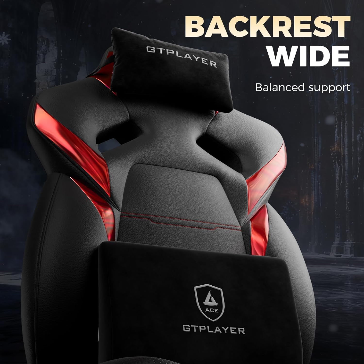 GTPLAYER Big and Tall Gaming Chair for Adults, Ergonomic Office Chair with Footrest, Heavy Duty 350 lbs Capacity, High Back, Premium Leather & Iridescent Trim, ACE-Armor, Black & Red