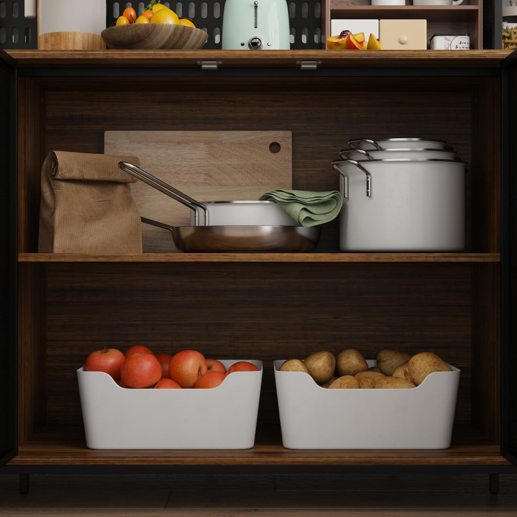 AIEGLE Large Kitchen Hutch Pantry Cabinet, Storage Kitchen Pantry in Metal Frame, Storage Cupboard with Metal Mesh Door, 6 Drawer & Microwave Shelf, for Kitchen Living Room, Brown 70.9" Wide