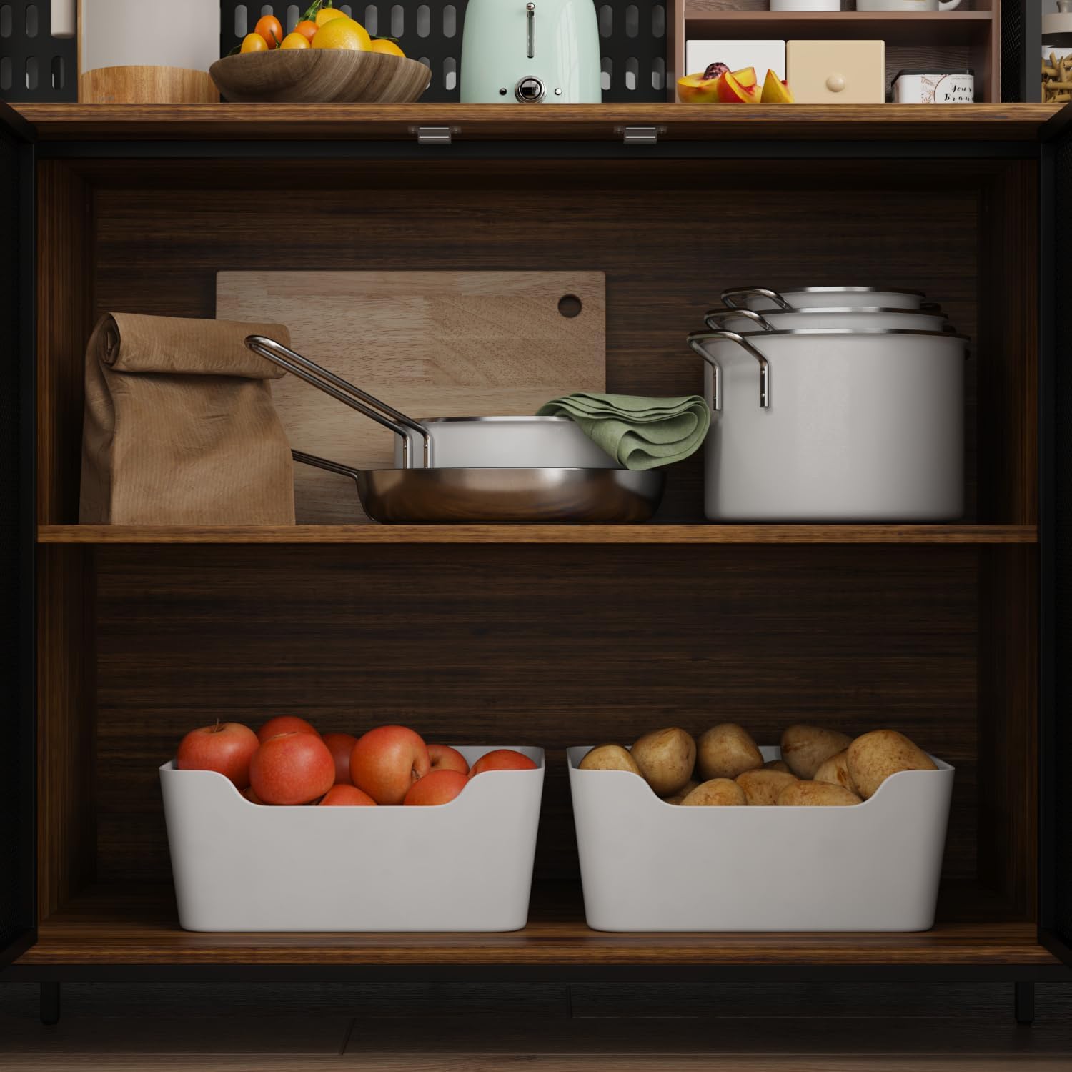 AIEGLE Large Kitchen Hutch Pantry Cabinet, Storage Kitchen Pantry in Metal Frame, Storage Cupboard with Metal Mesh Door, 6 Drawer & Microwave Shelf, for Kitchen Living Room, Brown 70.9" Wide