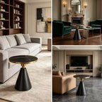 BeautyVerve Rock Plate Side Tables for Living Room, Modern Small Round Coffee Table with Like-Marble Hard Top, Metal Base, Outdoor End Table for Patio Bedroom, Corner Desk, 27.6 Inches Diameter