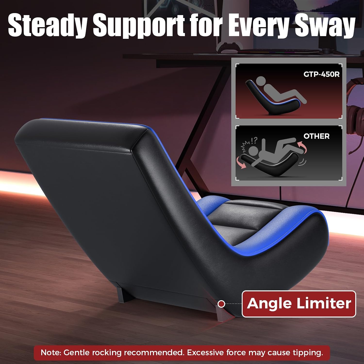 GTPLAYER Floor Rocker Gaming Chair, Adjustable Angle Limiter, Ultra Lightweight Ergonomic Floor Game Seat, Stable Rocking Design for Gaming Relaxing Lounging, Blue & Black