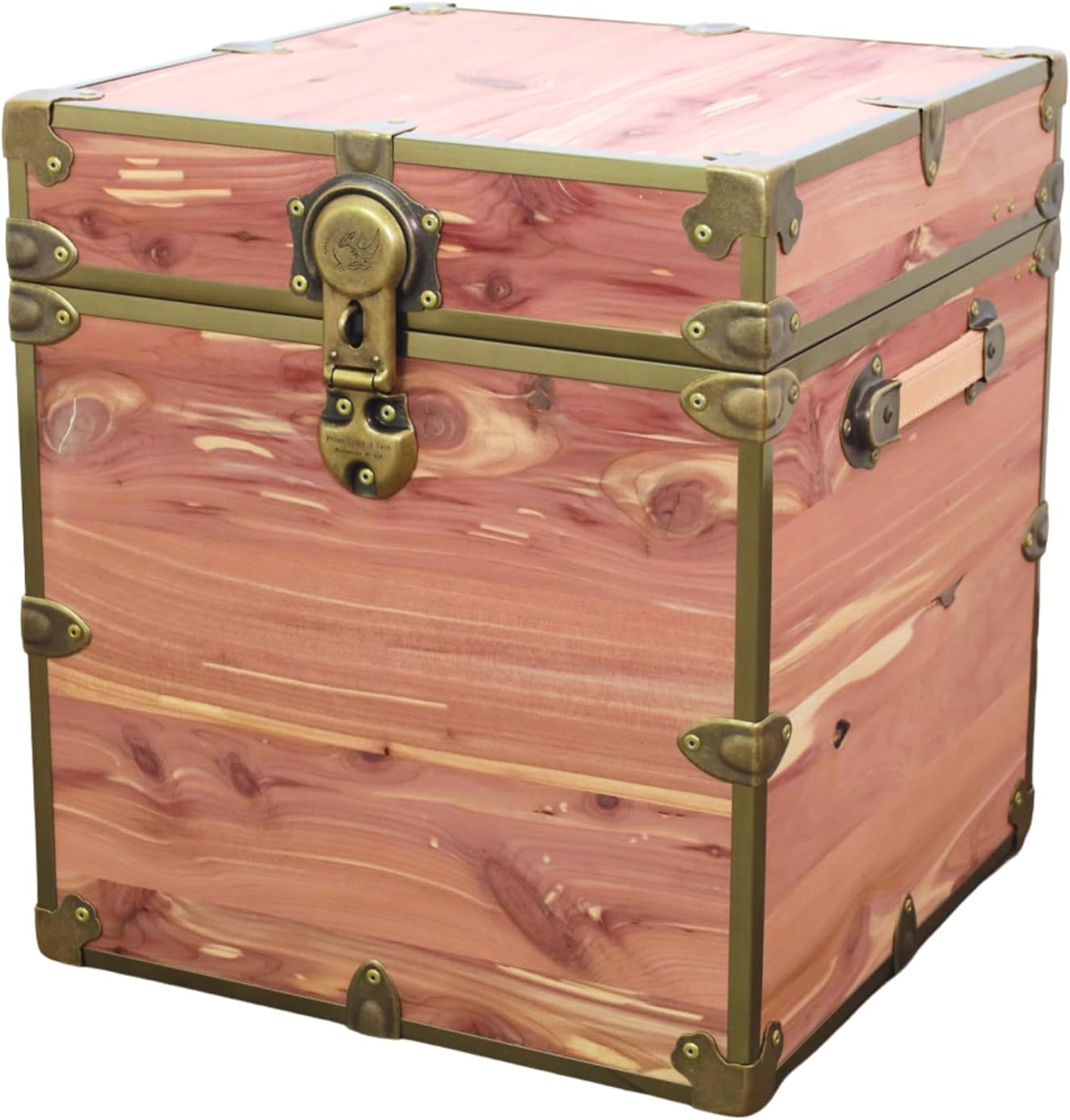 Rhino Trunk & Case Knotty Cedar Chest with Antique Brass Hardware – 18"x18"x20" Cube Storage Box, Coffee Table, End of Bed Trunk or Entryway Storage Bench Furniture – USA-Made, Heirloom Aesthetic