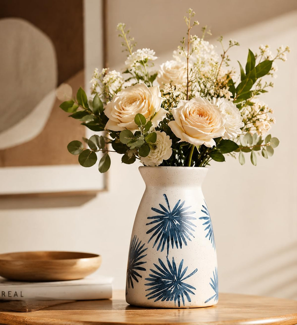 hjn White Flower Vase- Ceramic Vase for Decor, White vase for Flowers, Modern Vases for Living Room/Home Decor Accents/Entryway/Mantel/Bookshel-Teal