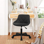 KLASIKA Black Low Back Rolling Stool PU Leather Vanity Stools, Adjustable Height Ergonomic Swivel Rolling Desk Stool Work Office Swivel Chair, Makeup Salon Spa Stools