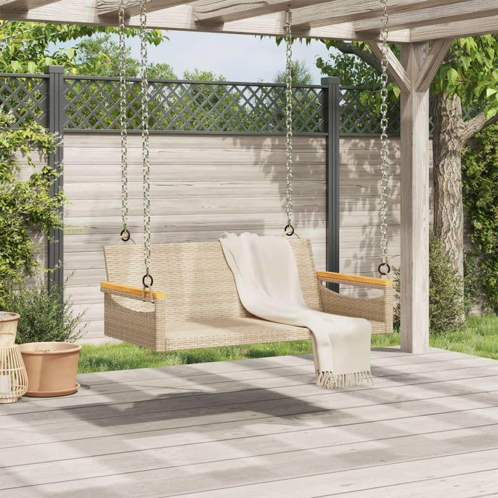 Patio Swing Bench Beige,Beige Poly Rattan Swing Bench Durable, Stylish Outdoor & Indoor Garden Furniture for Two Patio Furniture