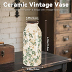 Vintage Ceramic Flower Vase Chinoiserie Antique Floral Vase Rustic Boho Farmhouse Decor for Home Table Bookshelf Aesthetic Centerpiece Gift(Vintage Green)