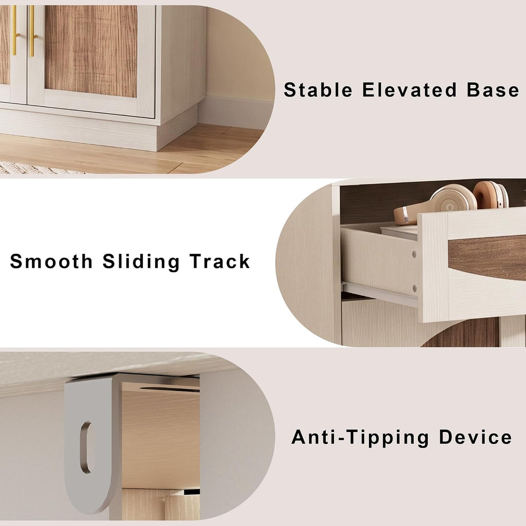 63'' Arched Door Sideboard Buffet Cabinet with Drawers, White and Natural | Modern Farmhouse, Two-tone, Removable Shelves, Metal Handle, Large Storage Space, Wooden Storage Cabinet, Coffee Bar Station