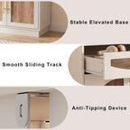 63'' Arched Door Sideboard Buffet Cabinet with Drawers, White and Natural | Modern Farmhouse, Two-tone, Removable Shelves, Metal Handle, Large Storage Space, Wooden Storage Cabinet, Coffee Bar Station