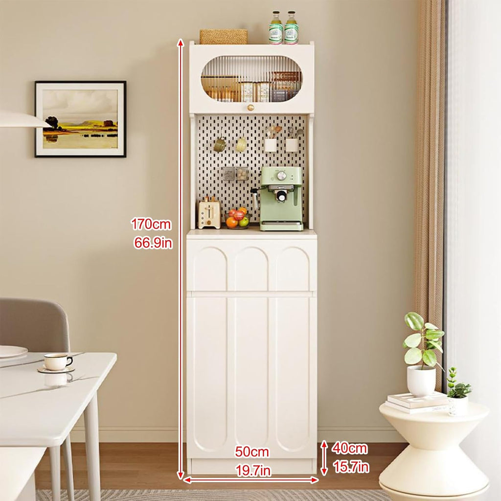 Kitchen Pantry Storage Cabinet with Drawer, Tall Kitchen Storage Hutch Cabinet, Assembly Required, Coffee Bar Workstation, for Dining Room, Living Room(White,170x50cm/66.9x19.7in)