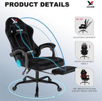 Velvet Gaming Chair, Ergonomic High Back Racing Chair with Footrest, Spring Wide Cushion, Adjustable Headrest & Lumbar Support, 90-135° Recline, 360° Swivel, 300lbs for Home Office, Black